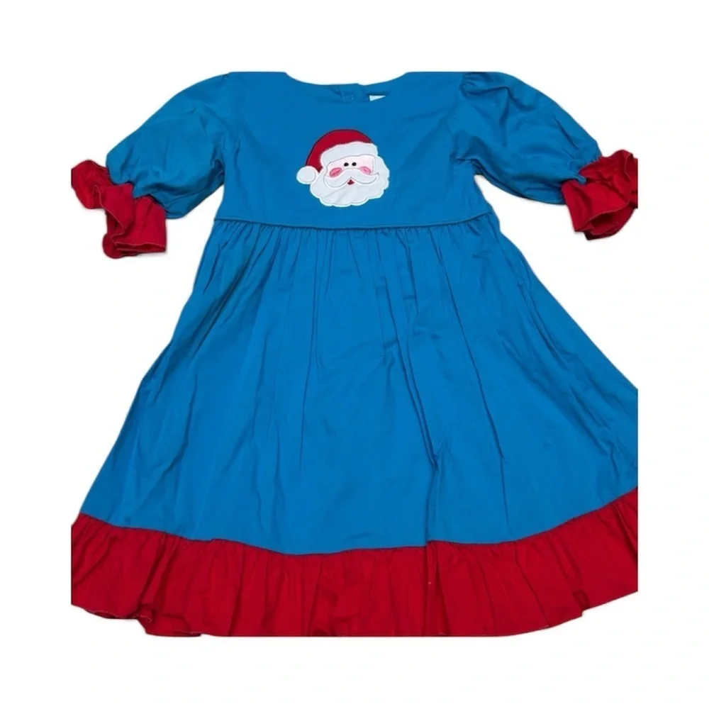 Blue and Red Santa Kids Casual Dress